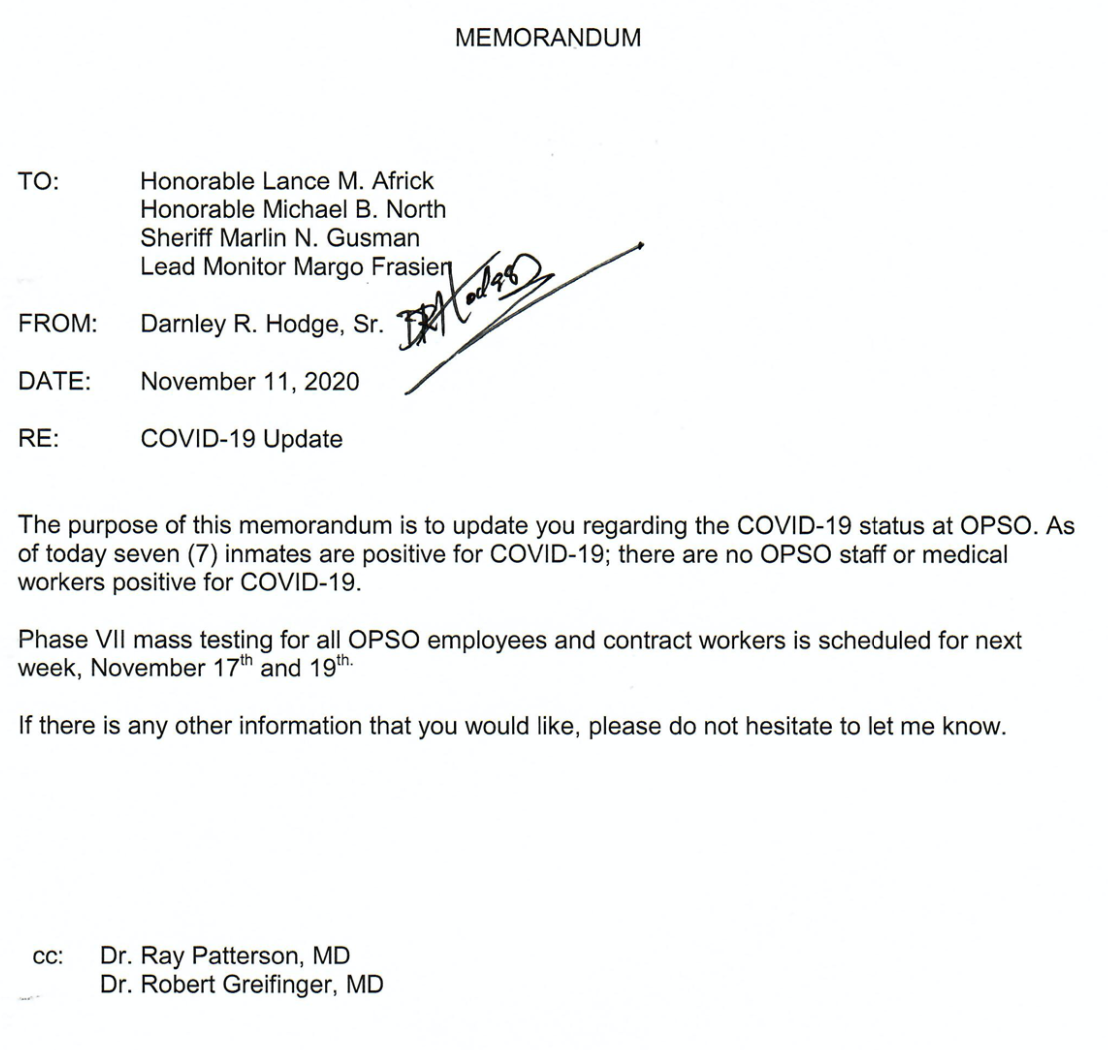 Memorandum COVID-19 Update 11-11-2020